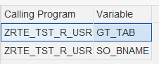 Image of the list of exported variables after a run, showing Calling Program and Variable name