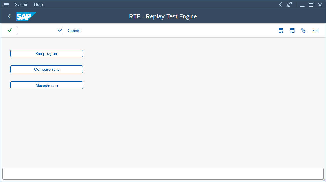 Image of the RTE main screen with options to Run program, Compare runs, and Manage runs